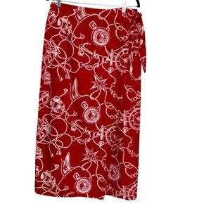Talbots vintage Dk. red,nautical,100% breathable cotton, lined,wrap skirt SZ-12